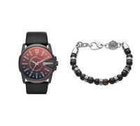 Diesel Homme Master Chief Noir Cuir Montre and Pierres Semi-Précieuses Bracelet, Coffret
