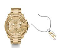 Diesel Homme Mega Chief Doré Acier Inoxydable Montre and Argenté Collier, Coffret