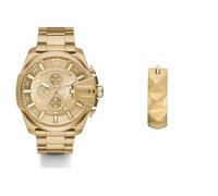 Diesel Homme Mega Chief Doré Acier Inoxydable Montre and Boucles d'oreilles, Coffret