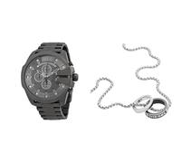 Diesel Homme Mega Chief Gris Acier Inoxydable Montre and Argenté Collier, Coffret