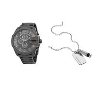 Diesel Homme Mega Chief Gris Acier Inoxydable Montre and Argenté Collier, Coffret