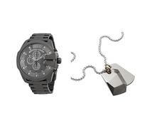 Diesel Homme Mega Chief Gris Acier Inoxydable Montre and Argenté Collier, Coffret