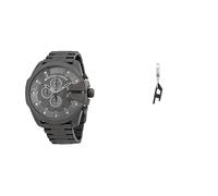 Diesel Homme Mega Chief Gris Acier Inoxydable Montre and Noir Boucles d'oreilles, Coffret
