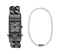 Diesel Homme Montre Grise Closer et Collier D Logo en Acier Inoxydable Bicolore, Set