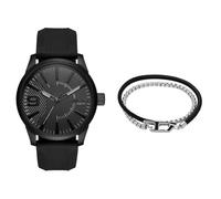 Diesel Homme Rasp Noir Silicone Montre and Argenté Acier Inoxydable Bracelet, Coffret