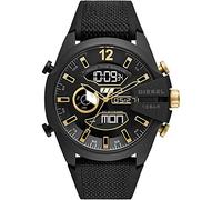 Diesel Mega Chief Montre pour Homme, Mouvement Ana-Digi avec Bracelet en Silicone, Acier Inoxydable ou Cuir, Noir et Ton Or, 51mm