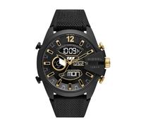 Diesel Montre Homme Mega Chief Ana‑Digi, bracelet silicone/acier/cuir, noir et ton or, 51 mm