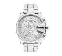 Diesel Montre Mega Chief chronographe, en acier inoxydable, blanc, pour homme, DZ4660