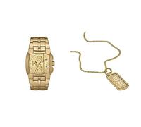 Diesel - Montre pour Homme Cliffhanger et Collier Dog tag - Mouvement chronographe, Acier Inoxydable doré