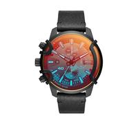 Diesel Montre pour homme Griffed, mouvement chronographe à quartz, boîtier en acier inoxydable noir de 46 mm avec bracelet en cuir, DZ4519