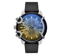 Diesel Montre pour homme Griffed, mouvement chronographe, boîtier en acier inoxydable argenté de 48 mm avec bracelet en cuir, DZ4584