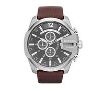 Diesel Montre pour Homme Mega Chief, mouvement chronographe, 59mm Argent / Acier Boîtier en acier inoxydable avec un bracelet en cuir, DZ4290