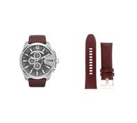 Diesel Montre pour Homme Mega Chief, Mouvement Chronographe, 59Mm Argent/Acier Boîtier en Acier Inoxydable avec Un Bracelet en Cuir, Dz4290 pour Homme Montre avec Bracelet en Cuir 259579