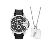 Diesel Montre pour homme Mega Chief, mouvement chronographe, boîtier en acier inoxydable argenté de 51 mm avec bracelet en cuir, DZ4559