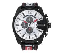 Diesel Montre pour homme Mega Chief, mouvement chronographe, boîtier en acier inoxydable noir de 51 mm avec bracelet en nylon et silicone, DZ4512