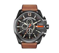 Diesel Montre pour homme Mega Chief, mouvement chronographe, boîtier en acier inoxydable noir de 51 mm avec bracelet en cuir, DZ4343