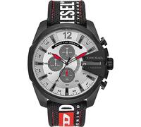 Diesel Montre pour homme Mega Chief, mouvement chronographe, boîtier en acier inoxydable noir de 51 mm avec bracelet en nylon et silicone, DZ4512