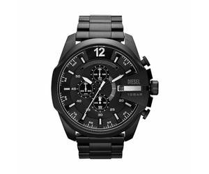Diesel Montre pour homme Mega Chief, mouvement chronographe, boîtier en acier inoxydable noir de 59 mm avec bracelet en acier inoxydable, DZ4283