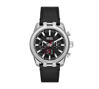 Diesel Montre pour homme, mouvement chronographe à quartz, boîtier en acier inoxydable noir de 43 mm avec bracelet en cuir ProPlanet, DZ4622