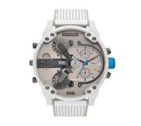 Diesel Montre pour Homme Mr. Daddy 2.0, Mouvement Chronographe, Boîtier en Acier Inoxydable Blanc de 57 mm avec Bracelet en Acier Inoxydable, Dz7419