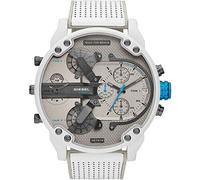 Diesel Montre pour Homme Mr. Daddy 2.0, Mouvement Chronographe, Boîtier en Acier Inoxydable Blanc de 57 mm avec Bracelet en Acier Inoxydable, Dz7419
