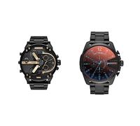 Diesel Montre pour Homme Mr. Daddy 2.0, Mouvement Chronographe, Boîtier en Acier Inoxydable Noir de 57 mm & Montre pour Homme Mega Chief, Boîtier en Acier Inoxydable Noir de 59 mm avec Bracelet
