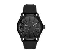 Diesel Montre pour homme Rasp, mouvement à quartz, boîtier en acier inoxydable noir de 46 mm avec bracelet en silicone, DZ1807