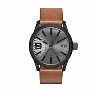 Diesel Montre pour homme, Rasp, mouvement à trois aiguilles, boîtier en acier inoxydable noir de 46 mm avec bracelet en cuir, DZ1764