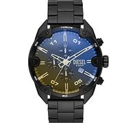 Diesel Montre pour homme Spiked, mouvement chronographe, boîtier en acier inoxydable noir de 49 mm avec bracelet en acier inoxydable, DZ4609