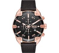 Diesel Montre pour homme Spiked, mouvement chronographe, boîtier en acier inoxydable rose de 49 mm avec bracelet en cuir, DZ4607