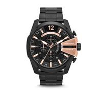 Diesel Montre pour homme Mega Chief, mouvement chronographe, boîtier en acier inoxydable noir de 51 mm avec bracelet en acier inoxydable, DZ4309