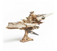 Dieselpunk Vaisseau spatial 3D en bois et papier 912 pièces Blanc | Kit de modélisme 912 pièces, style industriel vintage, vaisseau étoilé mécanique pour décoration de bureau