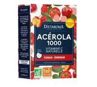 Dietaroma Comprimés Acérola Bio Équitable - Fatigue & Défenses Naturelles - 24 Comprimés - 1000 mg - Vitamine C
