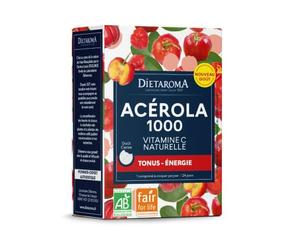 Dietaroma Comprimés Acérola Bio Équitable - Fatigue & Défenses Naturelles - 24 Comprimés - 1000 mg - Vitamine C