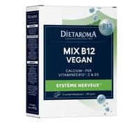 MIX B12 Vegan - Complément Alimentaire Vitamine B12 + D3 + C + Fer + Calcium - 2 Comprimés par Jour