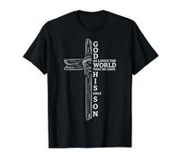 Dieu aimé Le Monde avec Verset biblique Jésus Visage Croix Graphique T-Shirt Graphique avec Valeur, Homme, Noir, S