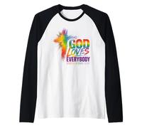 Dieu Aime Tout Le Monde Rainbow Pride Christian Cross Love Manche Raglan