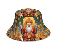 Dieu de la richesse - Chapeau de pêcheur double face imprimé dessin animé - Unisexe - Chapeau de soleil pour l'alpinisme - Pliable - Pour voyage, plage, pêche - Noir