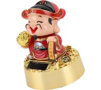 Dieu de la richesse Figurine à alimentation solaire avec hochement de tête automatique Statue Cai Shen durable Décor pour la maison, la voiture et le bureau S