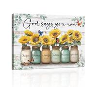 Dieu dit que vous êtes Tableau Decoration Murale Chrétien Inspirant Verset biblique Impression Sur Toile Religieux Cadeaux pour femmes Sunflower dans un bocal Mason Affiche Decor Chambre Bureau30x40cm