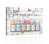 Dieu dit que vous êtes Tableau Decoration Murale Chrétien Inspirant Verset biblique Impression Sur Toile Religieux Cadeaux pour femmes Hortensia dans un bocal Mason Affiche Decor Chambre Bureau30x40cm