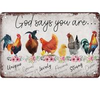 Dieu dit que vous êtes un poulet vintage en métal étain accessoires drôle ferme décoration murale rétro vintage en métal signes pour la décoration intérieure 8 x 12 pouces