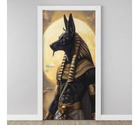 Dieu Égypte Antique Anubis Autocollant Porte 3D Mythologie Égyptienne Affiche Soleil Stickers Porte Poster de Porte PVC Auto-adhésif pour Salon Cuisine Chambre Salle de Bain 85x215cm Y4d123