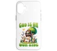Dieu Est De Notre Côté Humour Jésus Animal Coque pour iPhone 16 Plus
