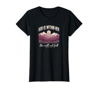Dieu est en Elle, Elle ne tombera Pas T-Shirt Graphique avec Valeur, Femme, Noir, L