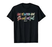 Dieu est en Elle, Elle ne tombera Pas T-Shirt Graphique avec Valeur, Homme, Noir, L