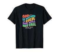 Dieu est en Elle, Elle ne tombera Pas T-Shirt Graphique avec Valeur, Homme, Noir, S