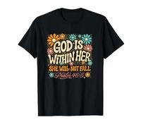Dieu est en Elle, Elle ne tombera Pas T-Shirt Graphique avec Valeur, Homme, Noir, XL