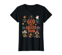 Dieu est Plus Grand Que la Foi chrétienne Affirmations des Écritures T-Shirt Graphique avec Valeur, Femme, Noir, XS