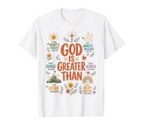 Dieu est Plus Grand Que la Foi chrétienne Affirmations des Écritures T-Shirt Graphique avec Valeur, Homme, Blanc, L